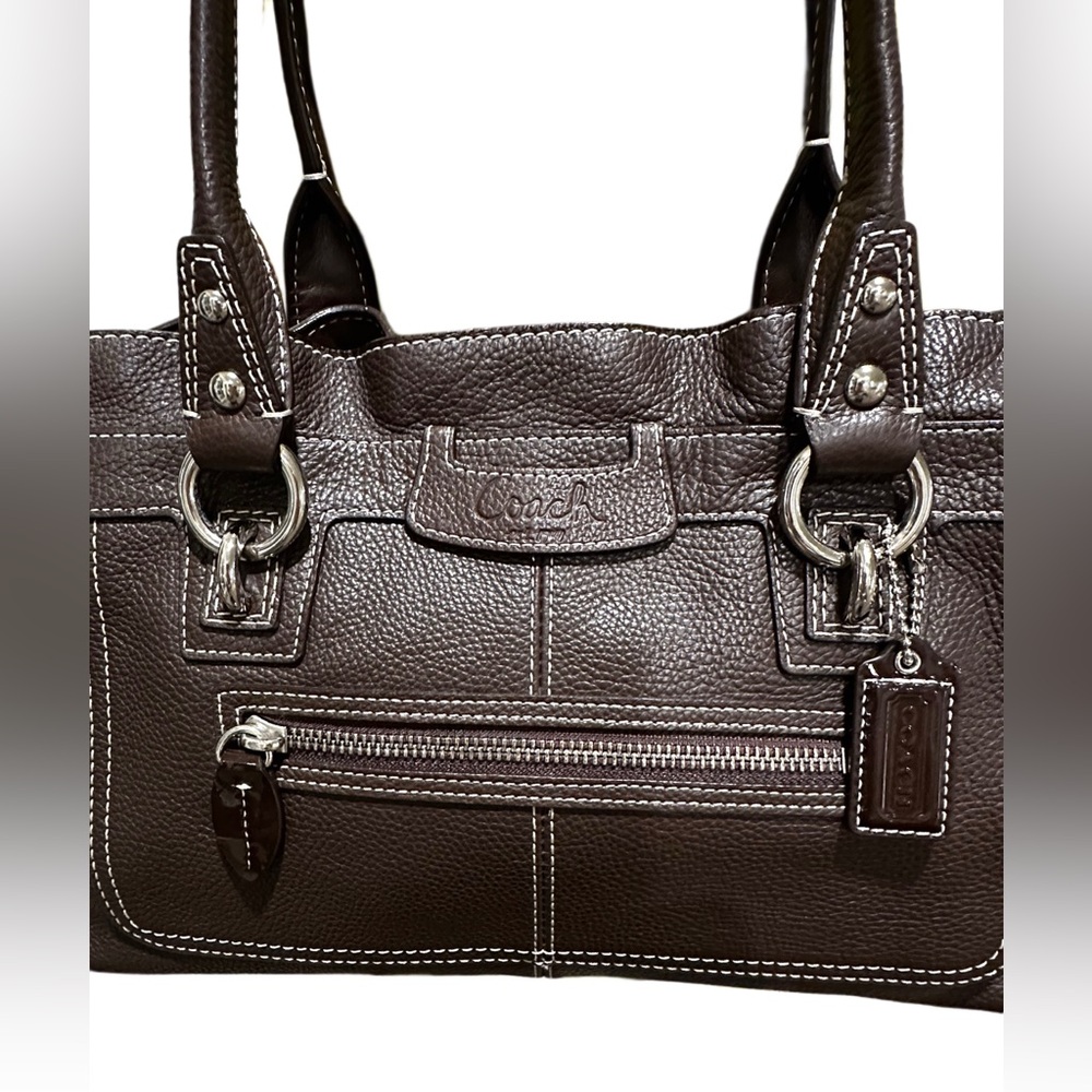 COACH PENELOPY PEBBLED LEATHER Dark Chocolate Shoulder Bag EUC 14 X 9X4X7 - Picture 2 of 16